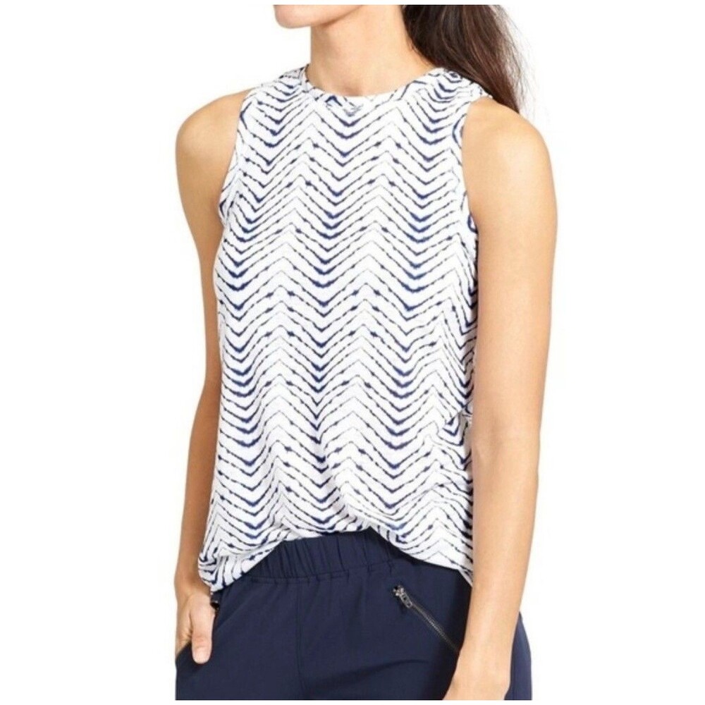 ATHLETA Breezy Tank XXS Arrowhead Stripe Blue White Crewneck Top B41